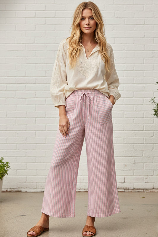 Striped Cotton Wide Leg Pants