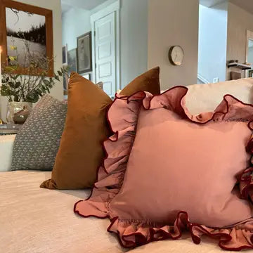 Raspberry Pink Linen-Ruffle Pillow Cover