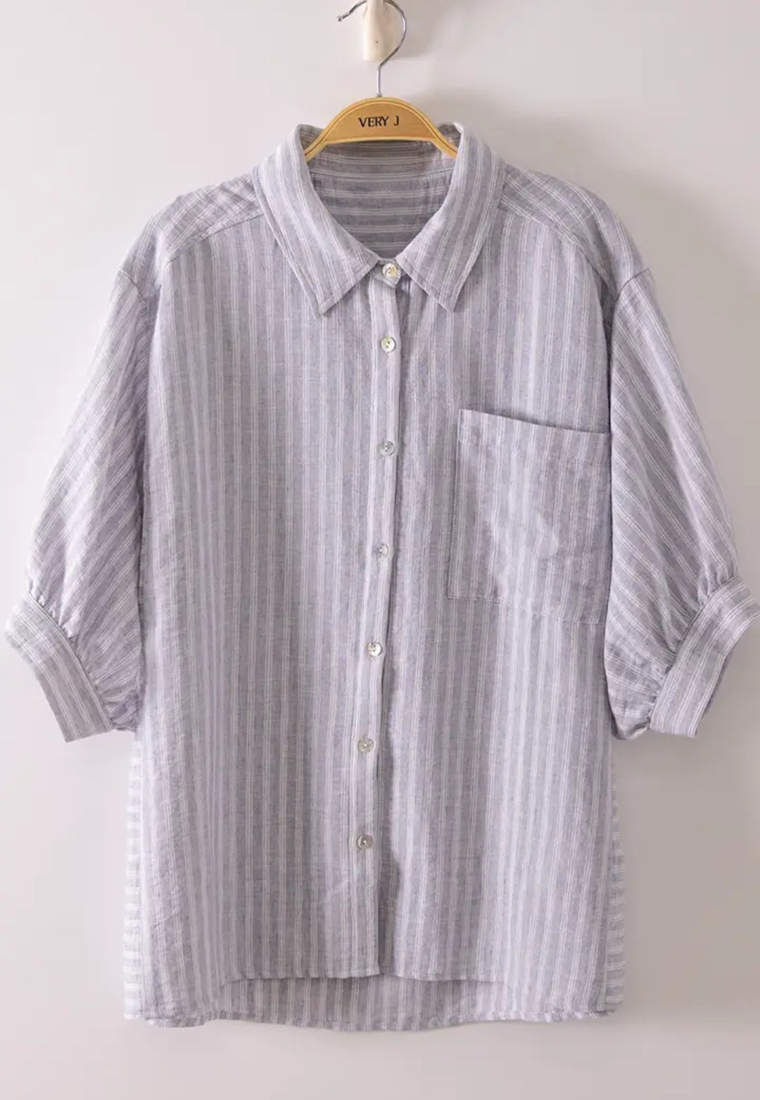 Striped balloon sleeve button shirt