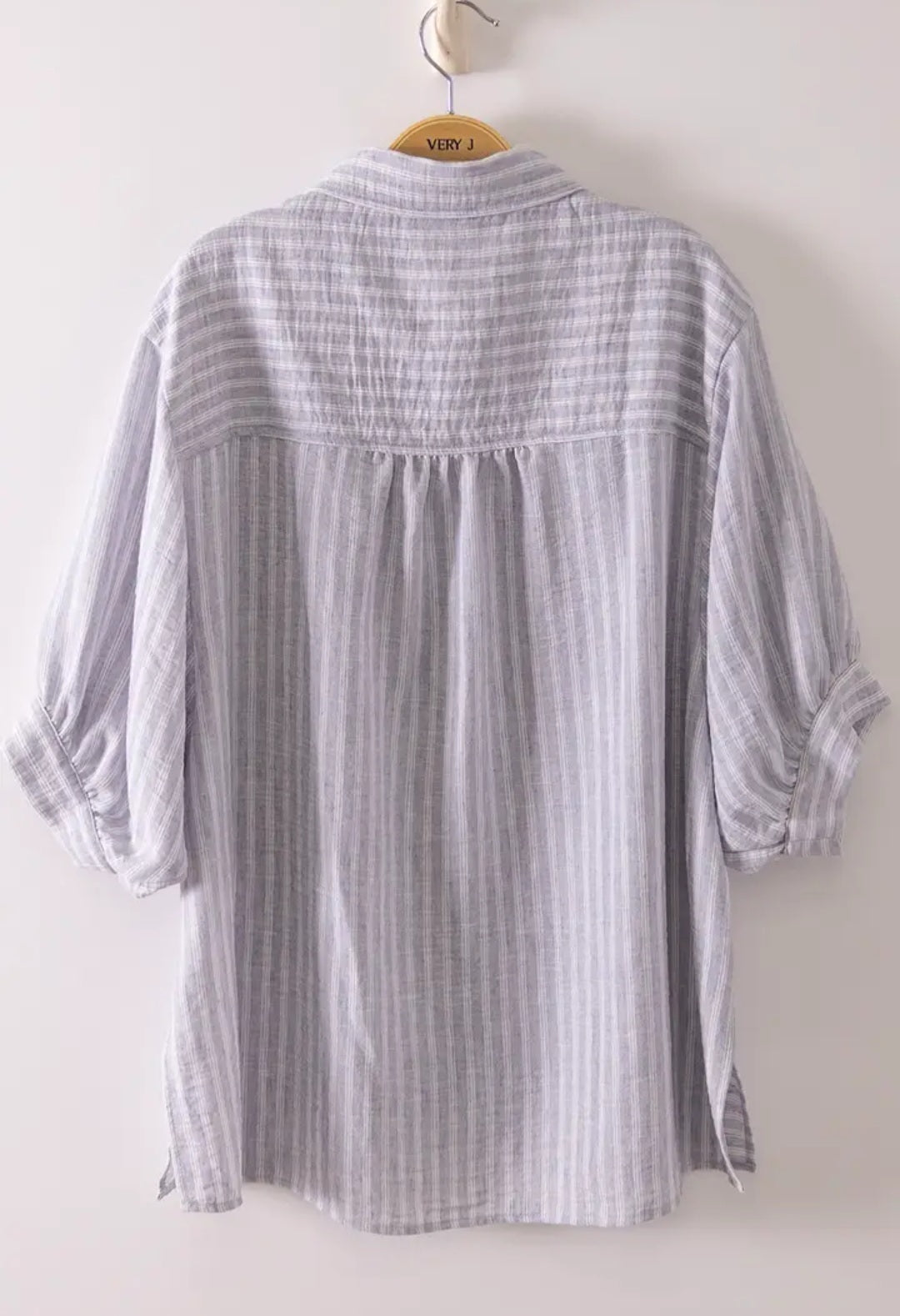 Striped balloon sleeve button shirt