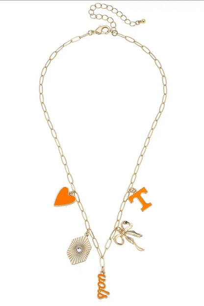 TN Vols Paper Clip Charm Collector Necklace in Shiny Gold