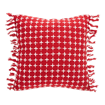 Red Woven Accent Pillow with Fringe 12x12