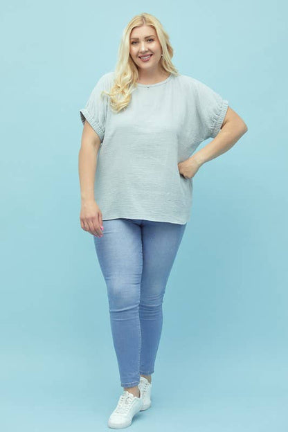 Boxy Dolman Gauze Shirt, Button Down, Curve, Plus - 13869TPL