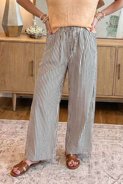 Stripe Wide Leg Casual Pants (S-4X)
