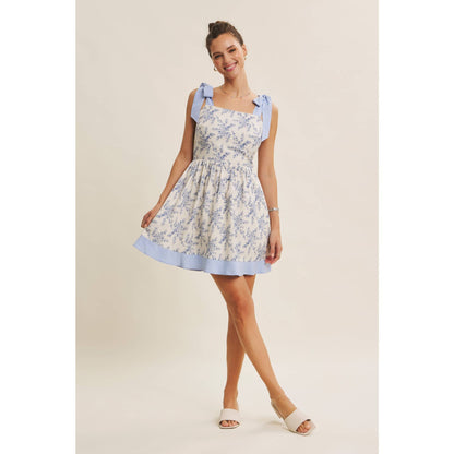 SUNSHINE FILLED DAYS TOILE BABYDOLL SMOCKED BACK MINI DRESS