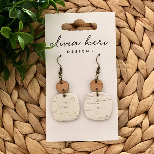 Nora - White Birch Leather Dangle Earrings