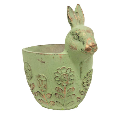 Flower Garden Embossed  Green Cement Bunny Planter
