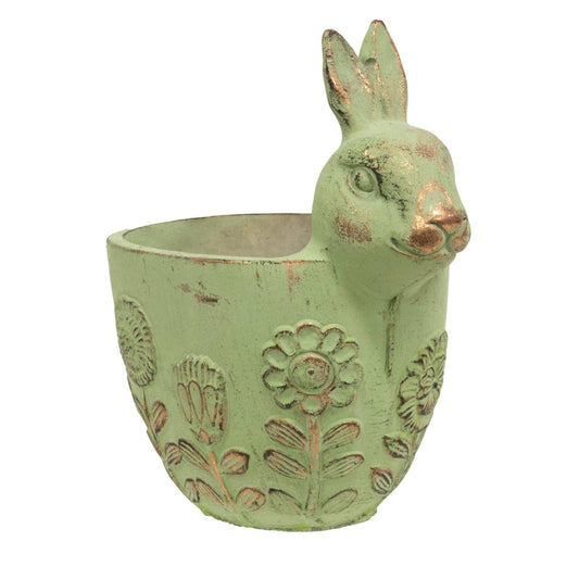 Flower Garden Embossed  Green Cement Bunny Planter