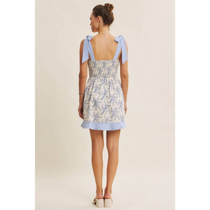 SUNSHINE FILLED DAYS TOILE BABYDOLL SMOCKED BACK MINI DRESS