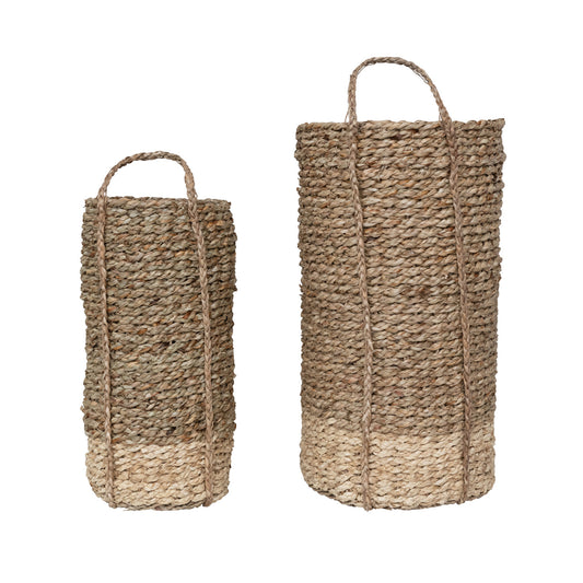 Hand-Woven Seagrass & Corn Husk Baskets w/ Handles, Set of 2