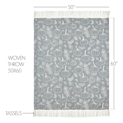 Autumn Fall Grey Pumpkin Silhouette Plush Throw Blanket 50x60 Cozy Home Decor