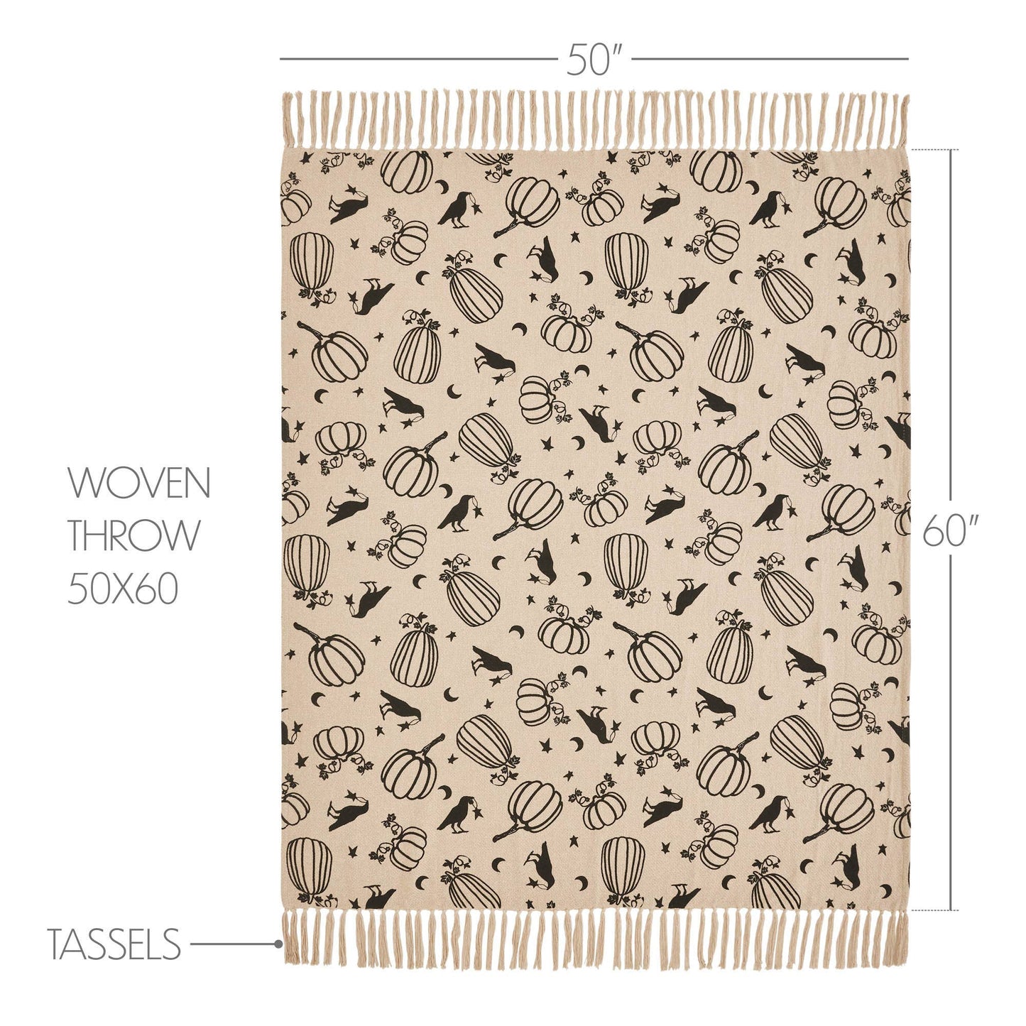 Raven Harvest Farmhouse Black Tan Plaid Woven Cotton Throw Blanket 50x60