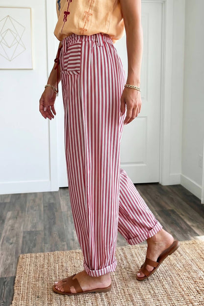 Stripe Pockets Drawstring Casual Loose Jeans