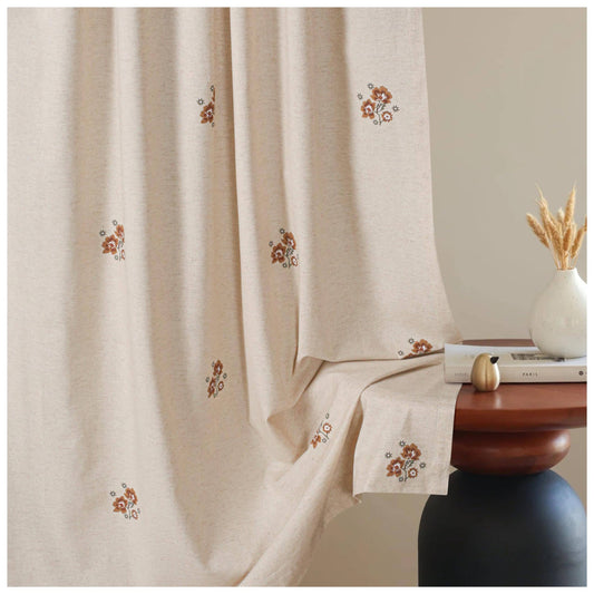 50x108" Flower Print Linen Room Darkening Curtain - 1 Piece