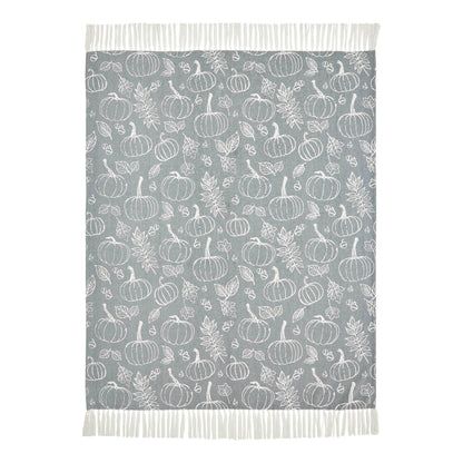 Autumn Fall Grey Pumpkin Silhouette Plush Throw Blanket 50x60 Cozy Home Decor