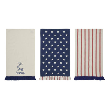 Hatteras Stars Ruffled Tea Towels Set of 3 16x28 Patriotic