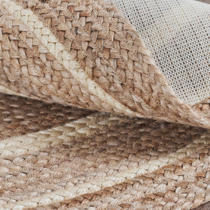 Natural & Creme Jute Rug w/ Pad 3ft Round