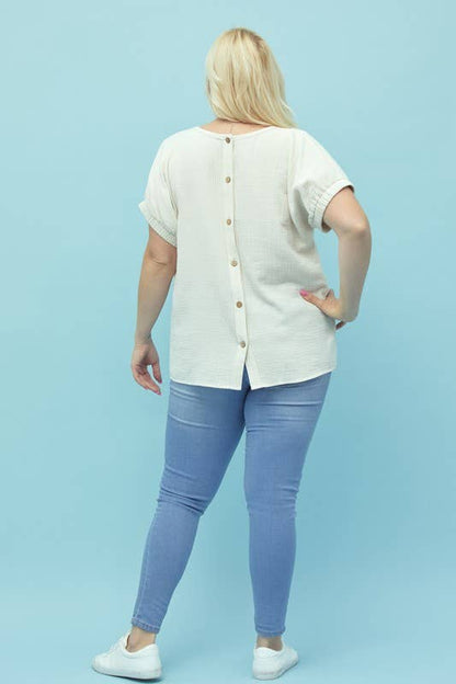 Boxy Dolman Gauze Shirt, Button Down, Curve, Plus - 13869TPL