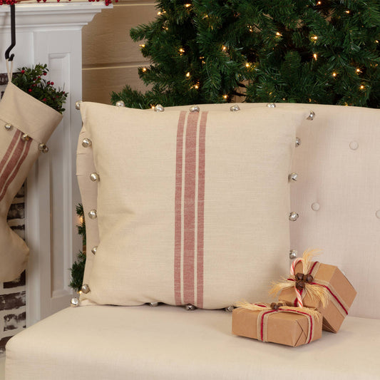 Sleigh Bells Ring Grain Sack Stripe Pillow 20Lx20W