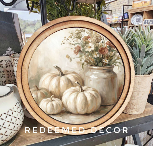 8" Round Cream Pumpkins Art