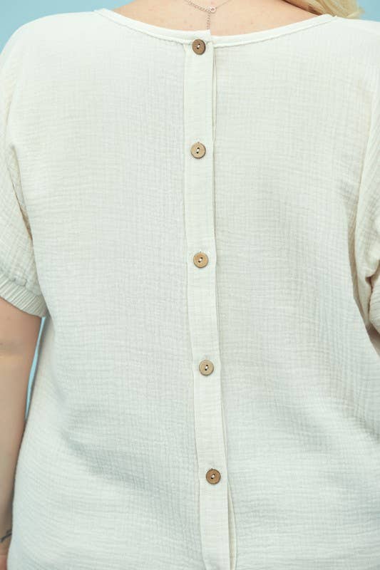 Boxy Dolman Gauze Shirt, Button Down, Curve, Plus - 13869TPL