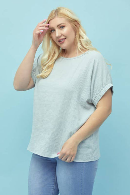 Boxy Dolman Gauze Shirt, Button Down, Curve, Plus - 13869TPL
