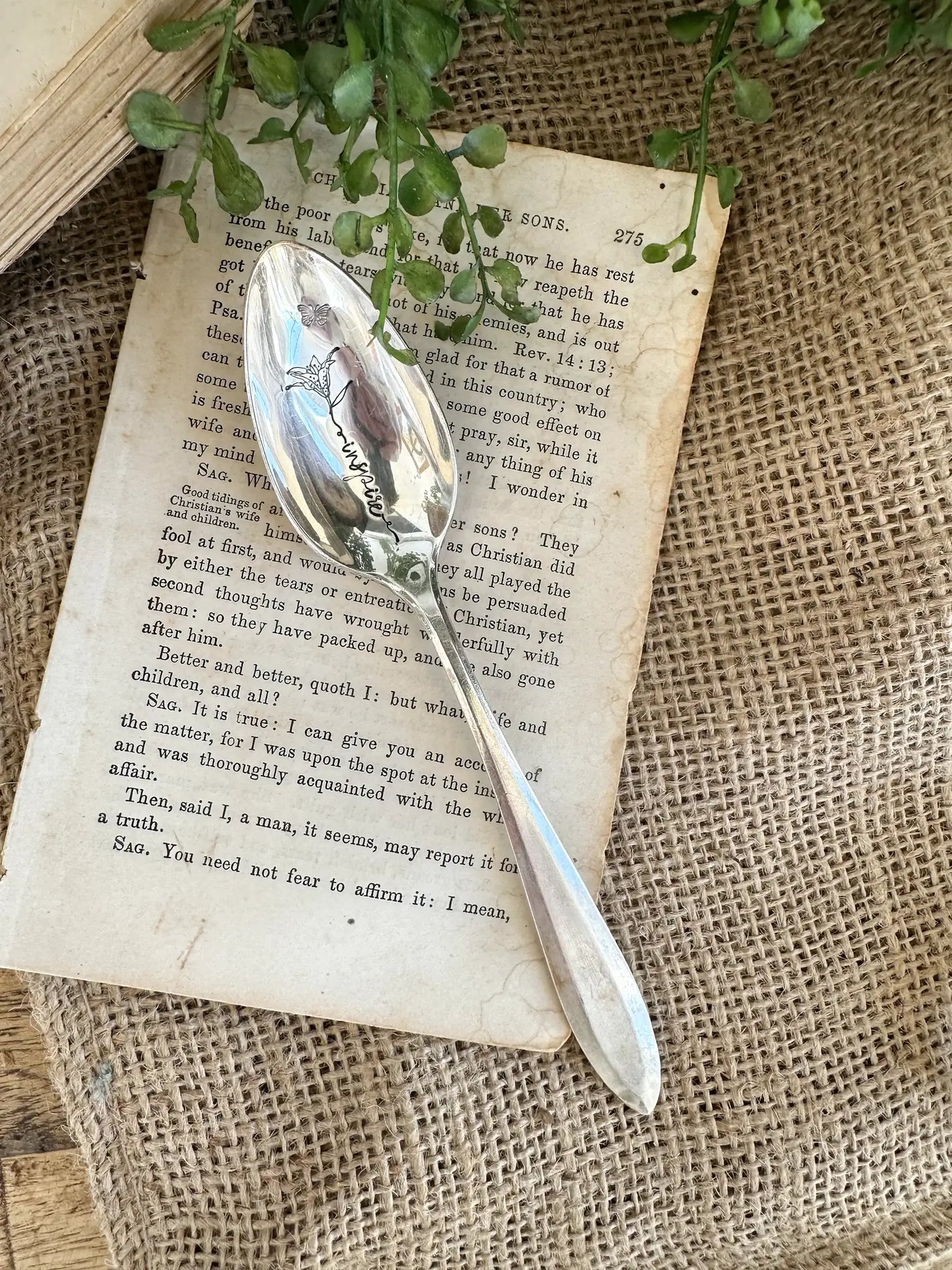 Floral Stem Vintage Hand Stamped Spoon