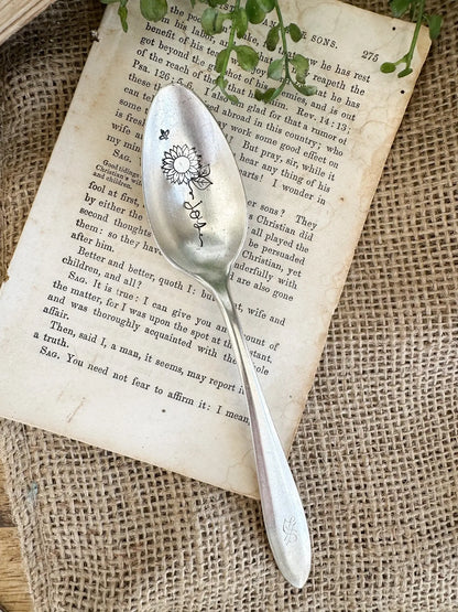 Floral Stem Vintage Hand Stamped Spoon