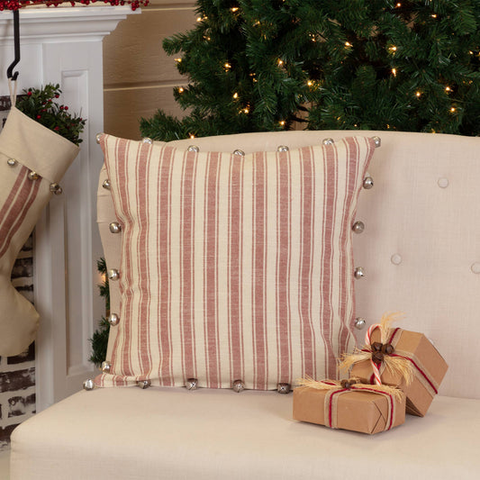 Sleigh Bells Ring Ticking Stripe Pillow 20Lx20W