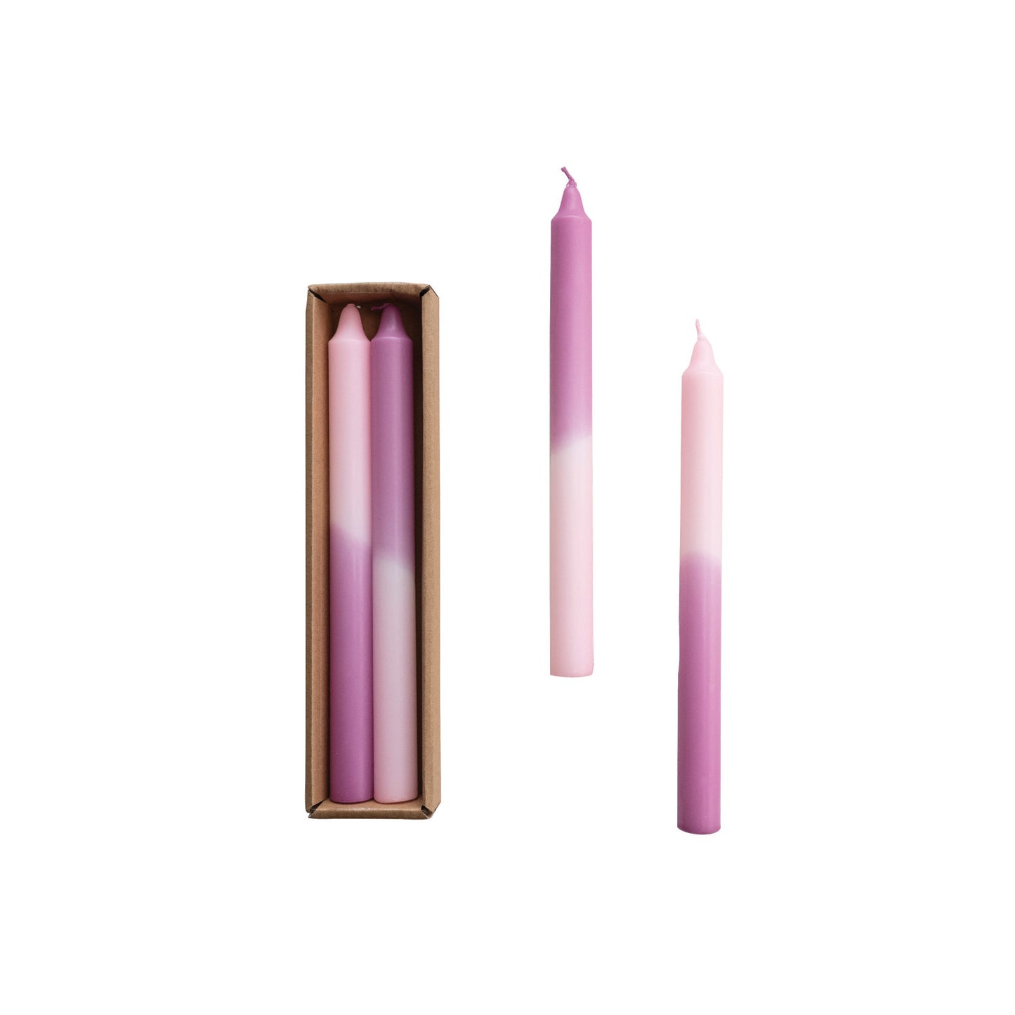 Unscented Taper Candles, Pink & Lilac Ombre, 2 Styles, Set of 2