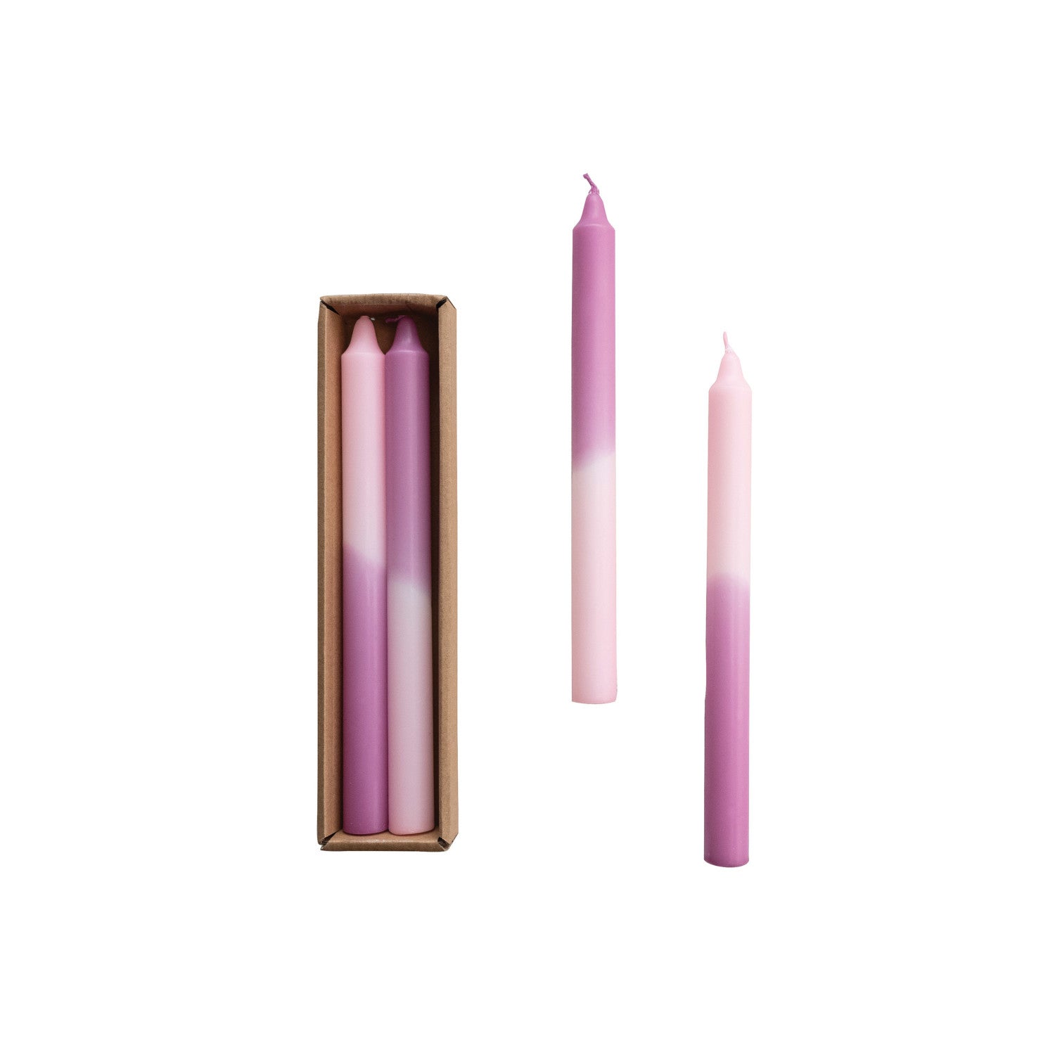 Unscented Taper Candles, Pink & Lilac Ombre, 2 Styles, Set of 2