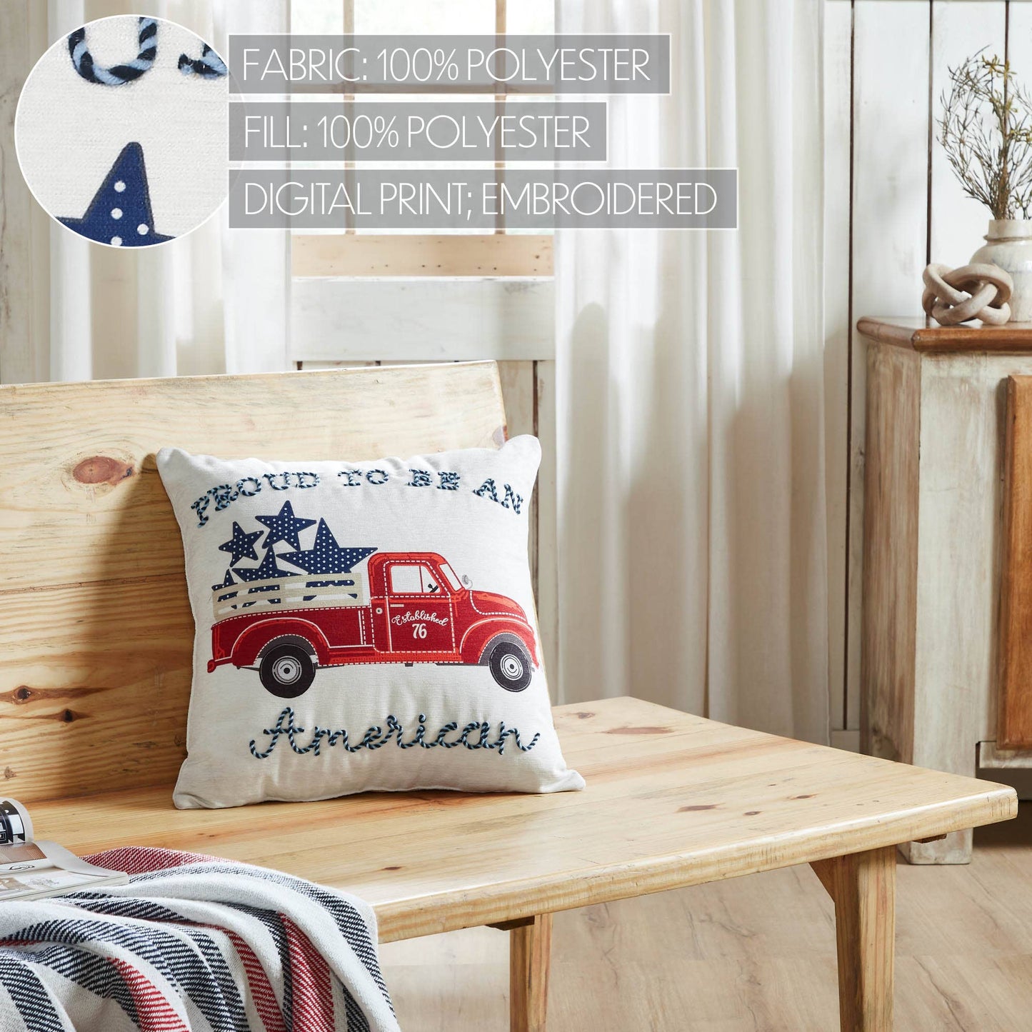 Patriotic Red Truck Throw Pillow 18x18