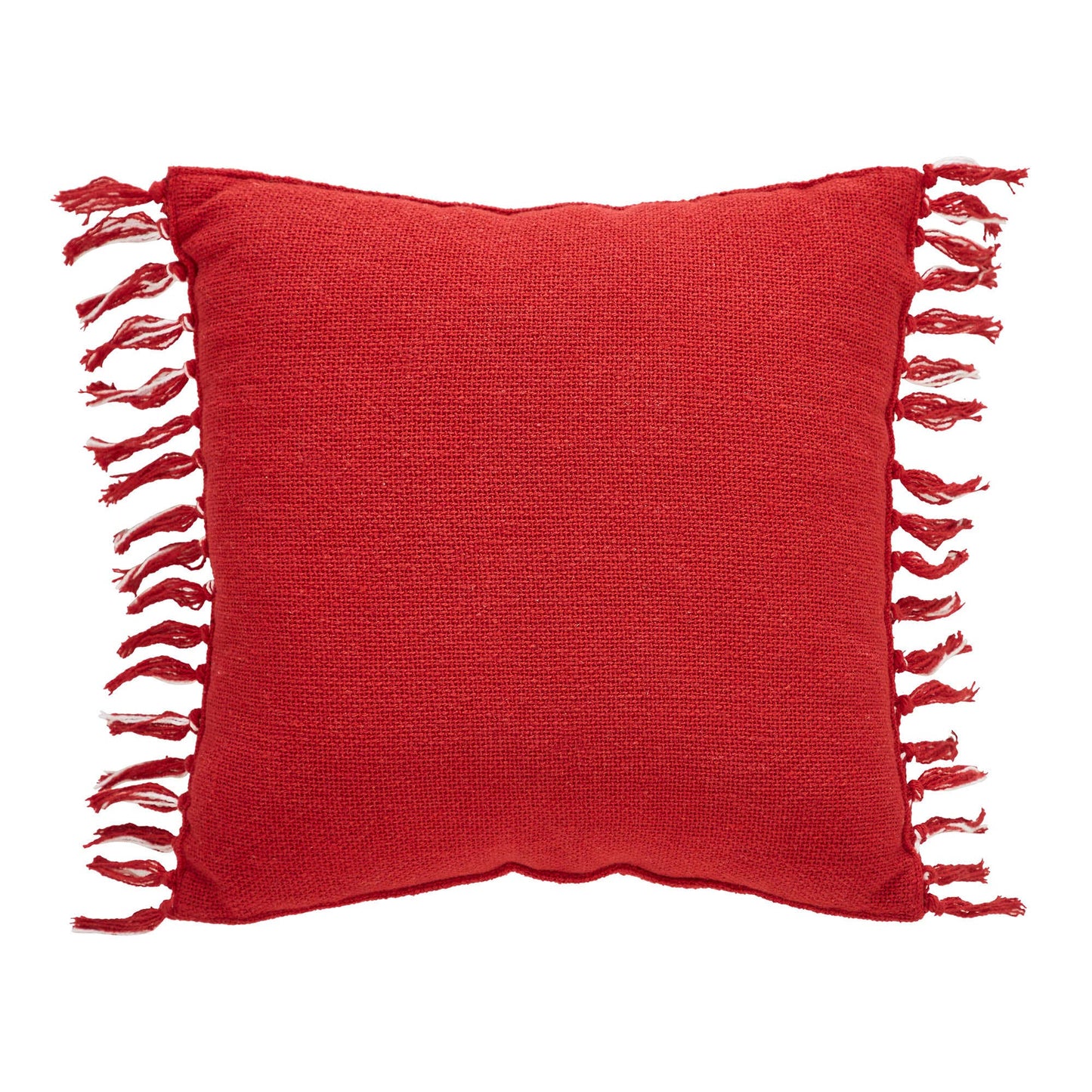 Red Woven Accent Pillow with Fringe 12x12