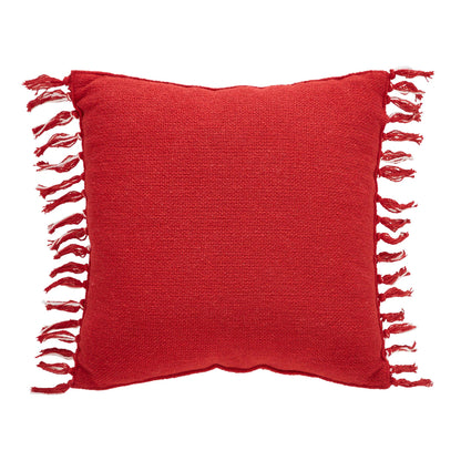 Red Woven Accent Pillow with Fringe 12x12