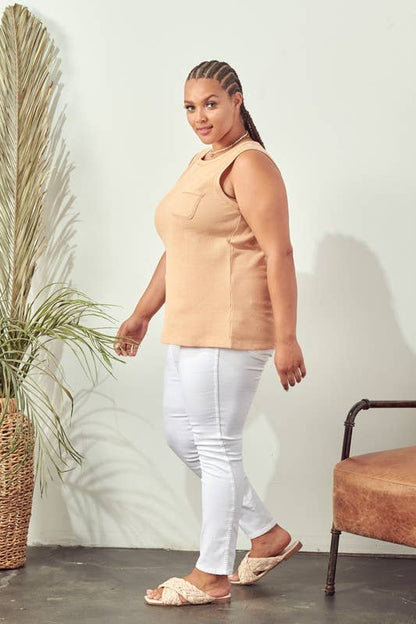 Reverse Stitch Top With Zipper Back, Curve, Plus - 13999TPL