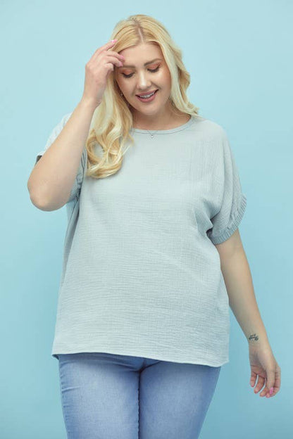 Boxy Dolman Gauze Shirt, Button Down, Curve, Plus - 13869TPL