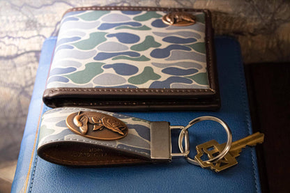 Bass Fishing Old School Camo Leather Loop Keychain.