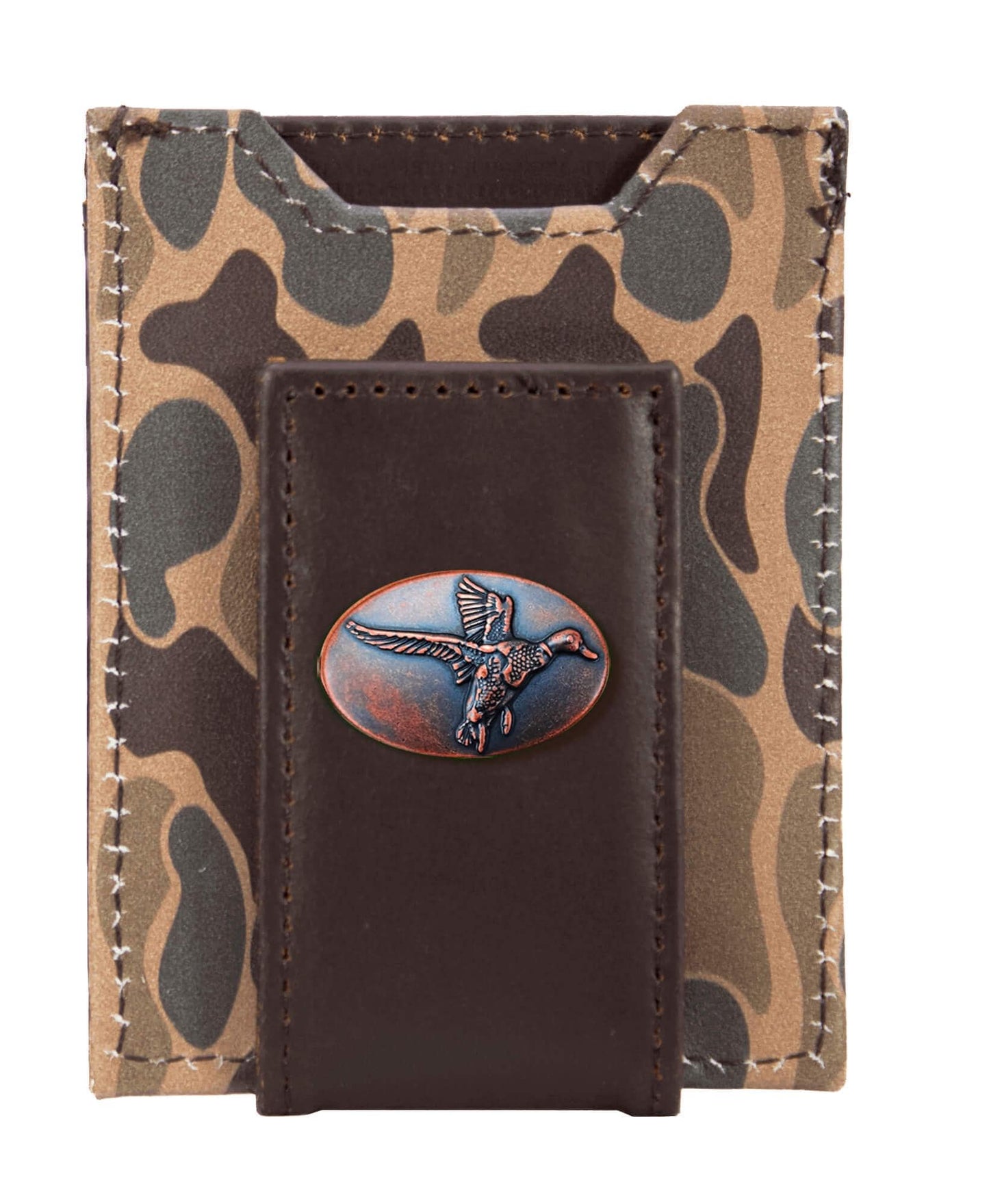 Mallard Magnetic Front Pocket Old School Camo Leather Wallet.