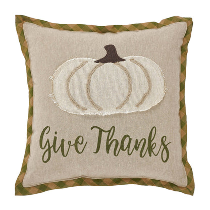 Fall Thanksgiving Harvest Applique Pumpkin Give Thanks Decorative Throw Pillow 12x12 Autumn Seasonal Home Accent Cushion