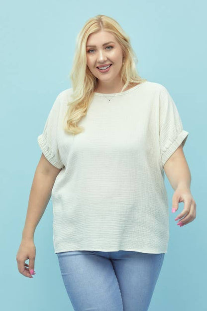 Boxy Dolman Gauze Shirt, Button Down, Curve, Plus - 13869TPL