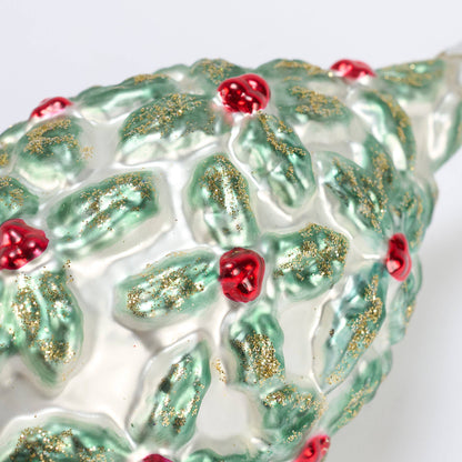 Holly Finial Glass Xmas Orn