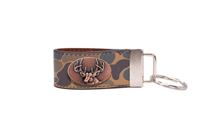 Buck Hunting Old School Camo Leather Loop Keychain.