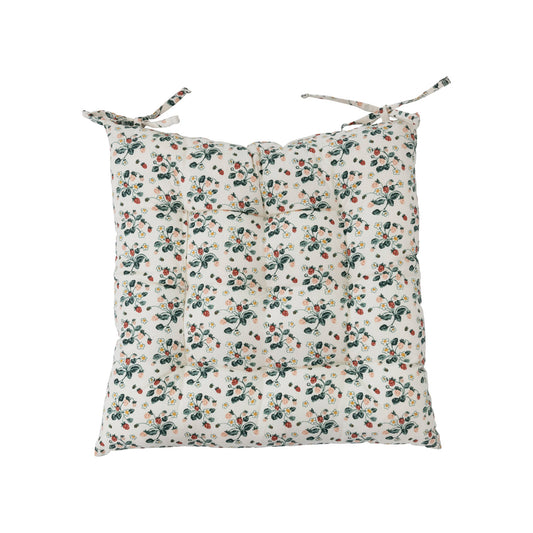 18" Cotton Printed Chair Cushion with Strawberry Floral Pattern