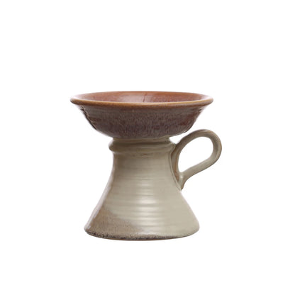 Stoneware Pillar Holder w/ Handle (Holds 5" Pillar) (Each One Will Vary)