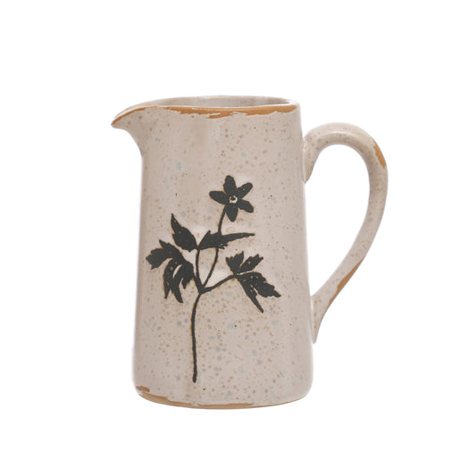 6 oz. Debossed Stoneware Creamer w/ Flowers (Each One Will Vary) ©