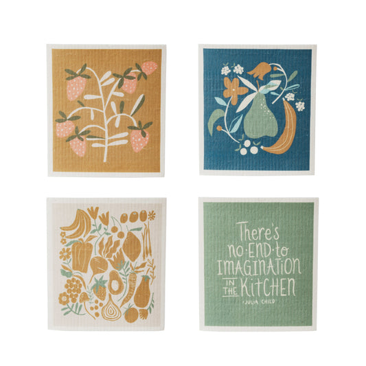 Reusable Cellulose Sponge Cloth w/ Fruit/Saying, 4 Styles ©