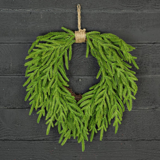 20inW Heart Twig Wreath-Soft Touch Evergreen Norfolk