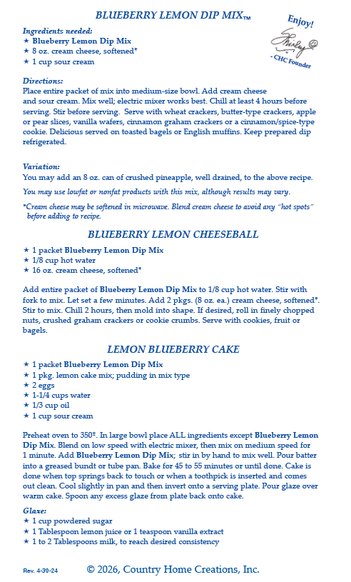 Blueberry Lemon Dip Mix