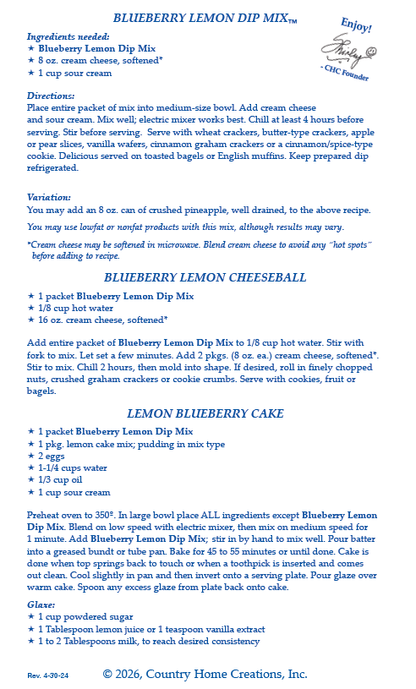 Blueberry Lemon Dip Mix