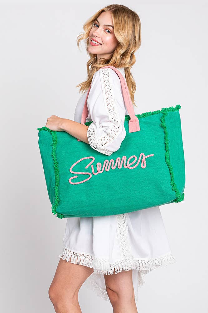 Sewn Rope Summer Letter Fringed Canvas Bag